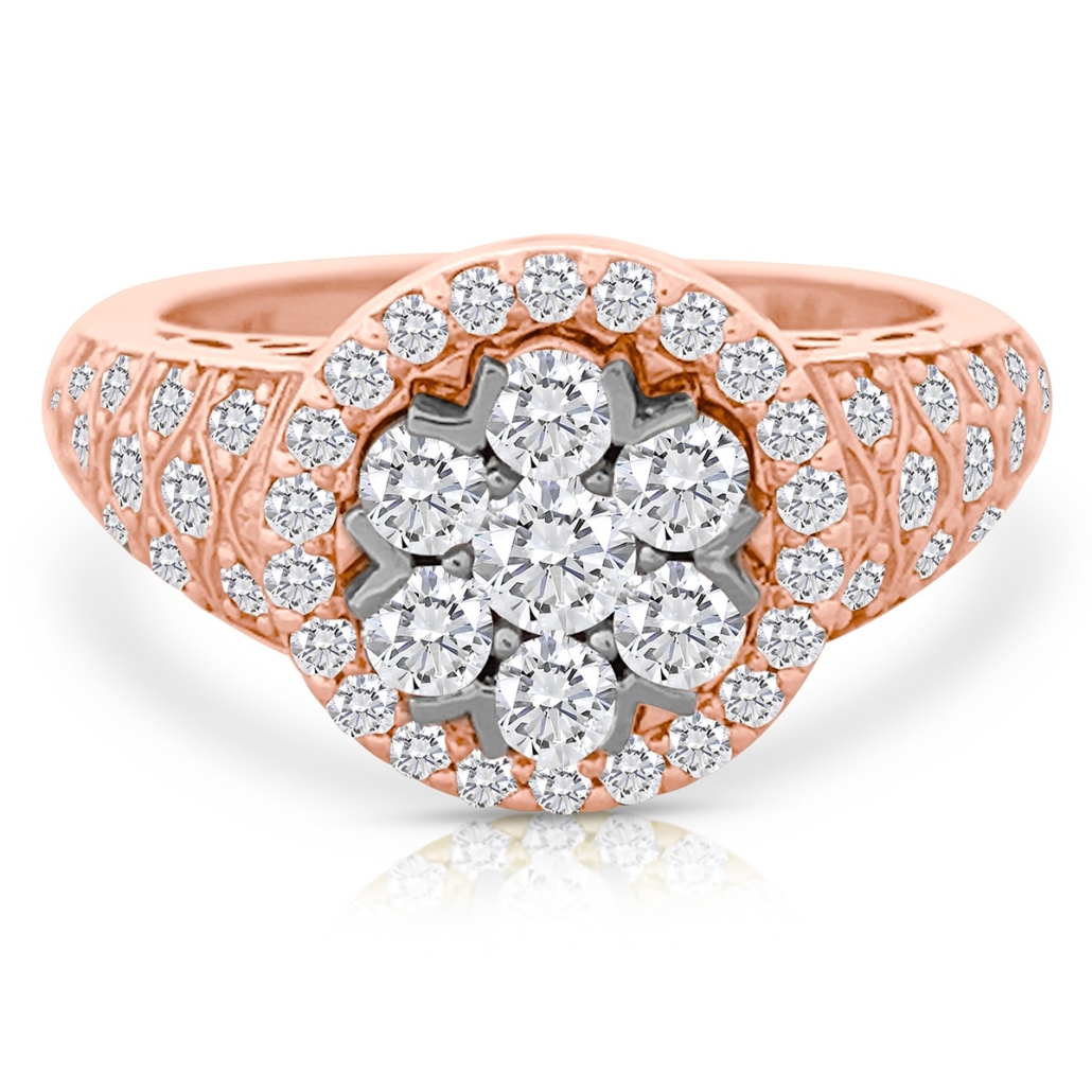 14k Pink Gold Diamond Cluster Ring 2079-13