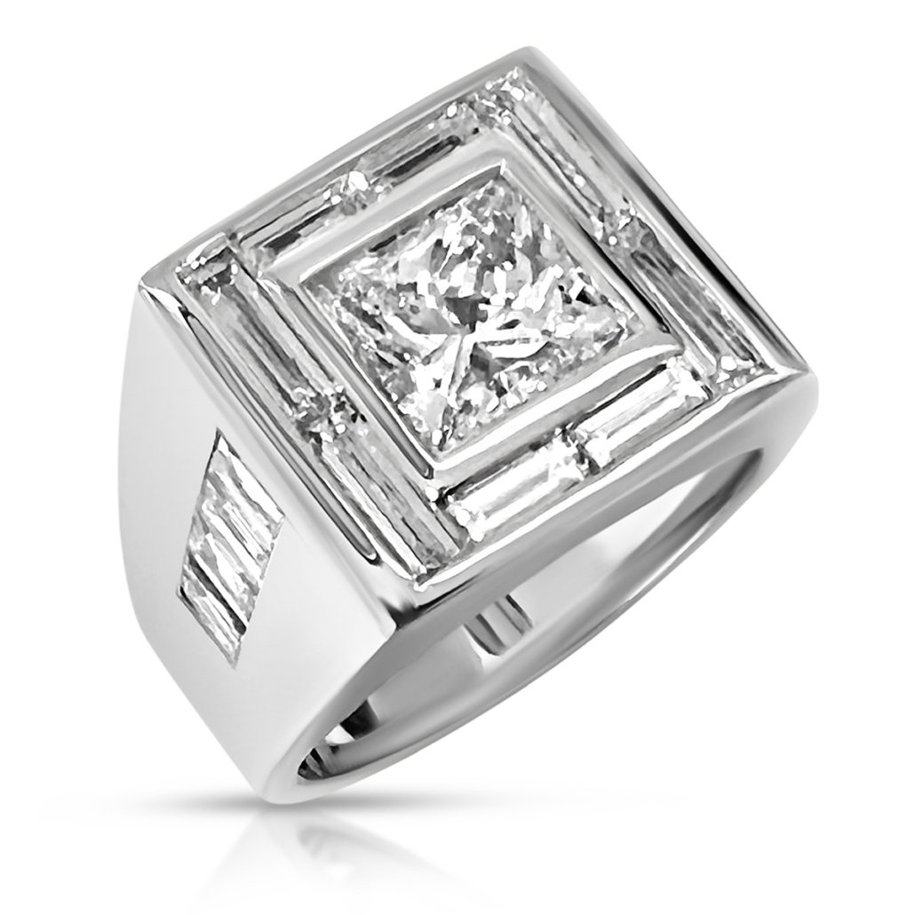 Regal Radiance: Square Diamond Men’s Ring with Baguette Accents  2451-13