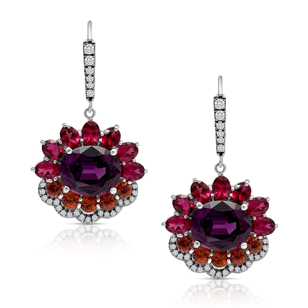 All Eyes On You! Purple Garnet Orange, Orange Sapphires, Red Spinel, Earrings 2460-24