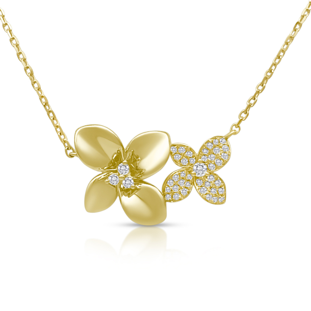 14k Yellow Golden Bloom Diamond Necklace 2580-32