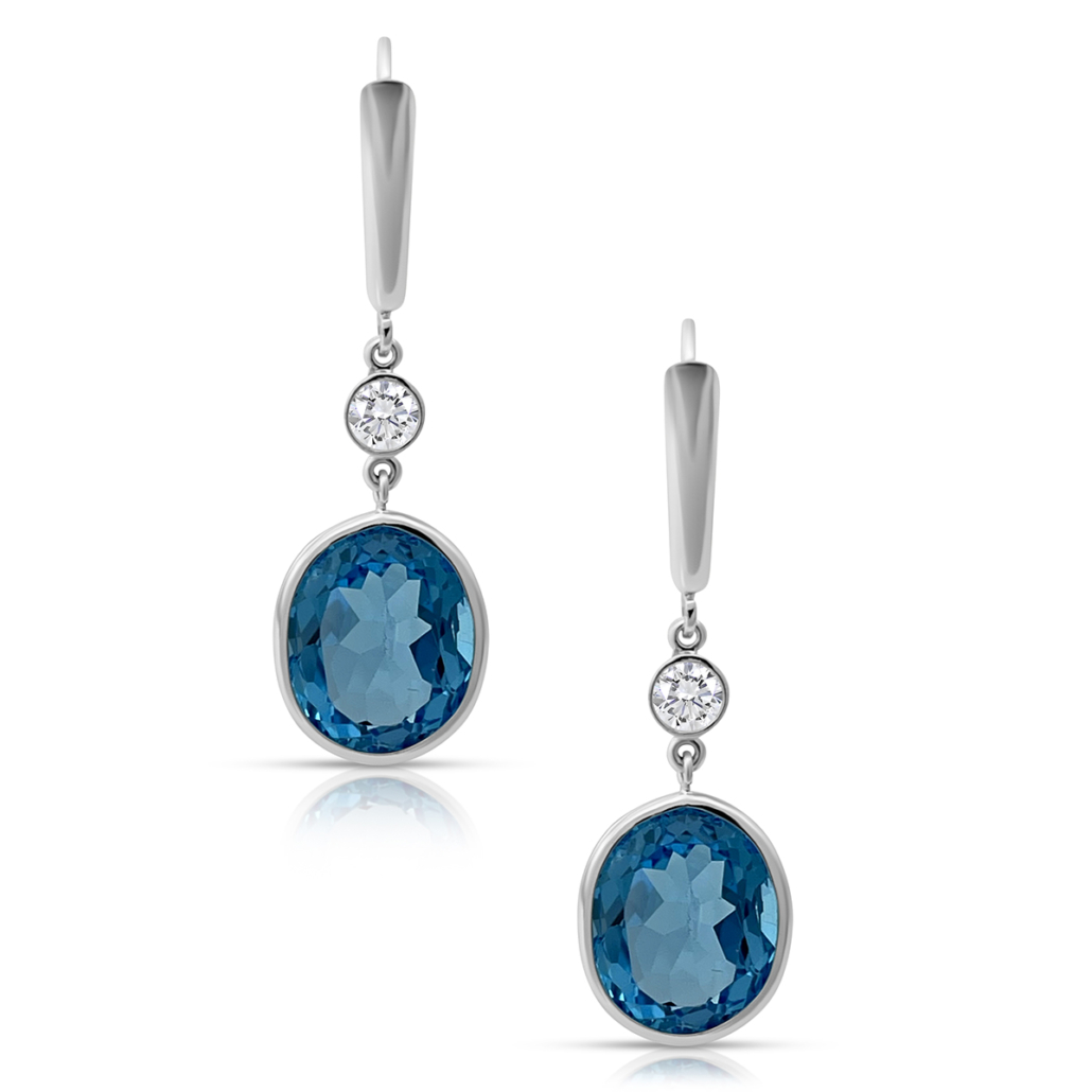 Ocean Elegance: Blue Topaz & Diamond Drop Earrings 2475-24