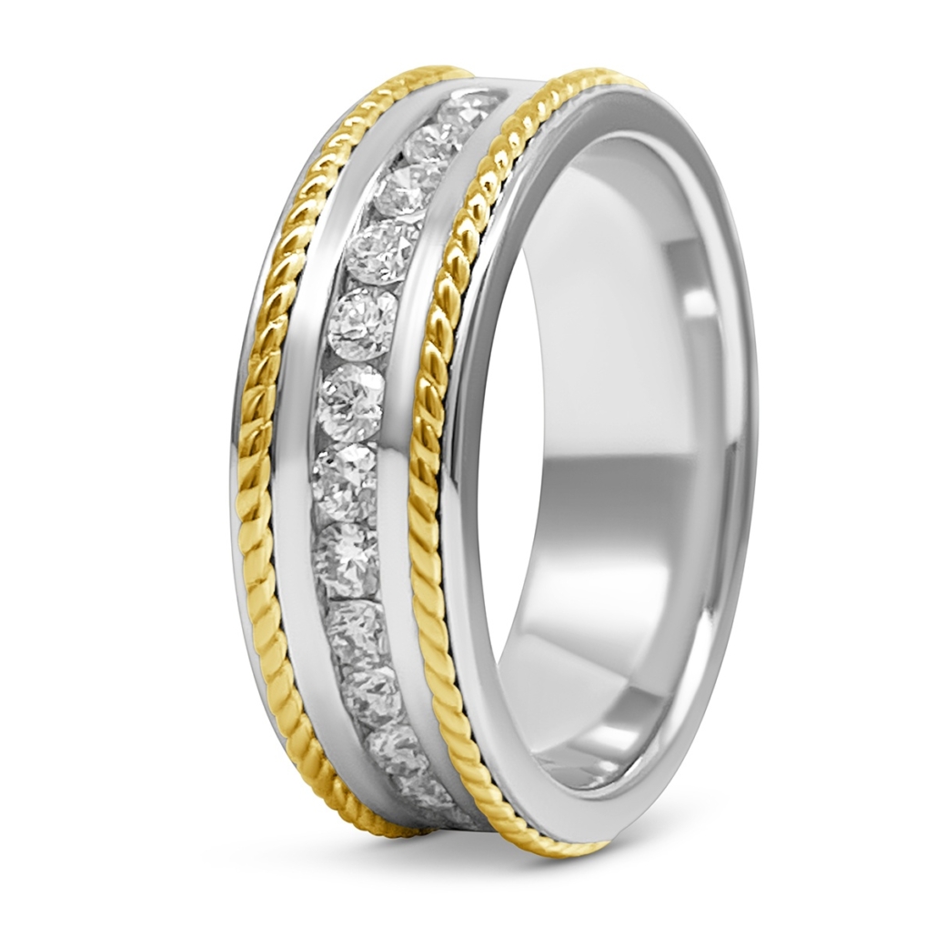 18K Two-Tone Diamond Rope Edge Band 2687-12
