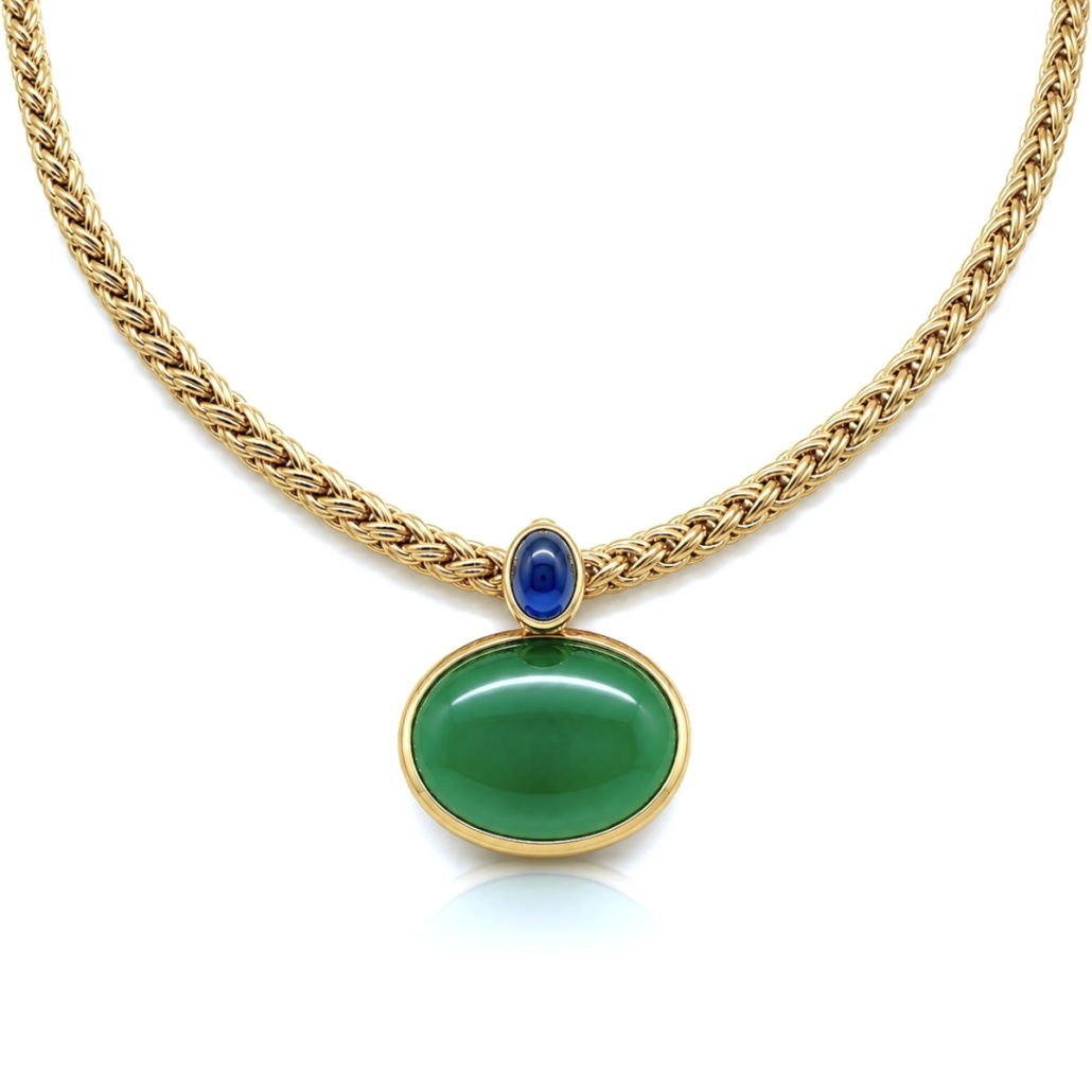 Gold-Set Jade with Sapphire Accent 2789-32