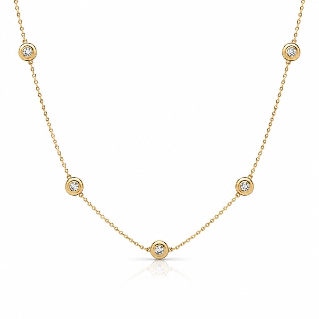 14k Yellow Gold Double Sided Diamond Disc Necklace 2803-43