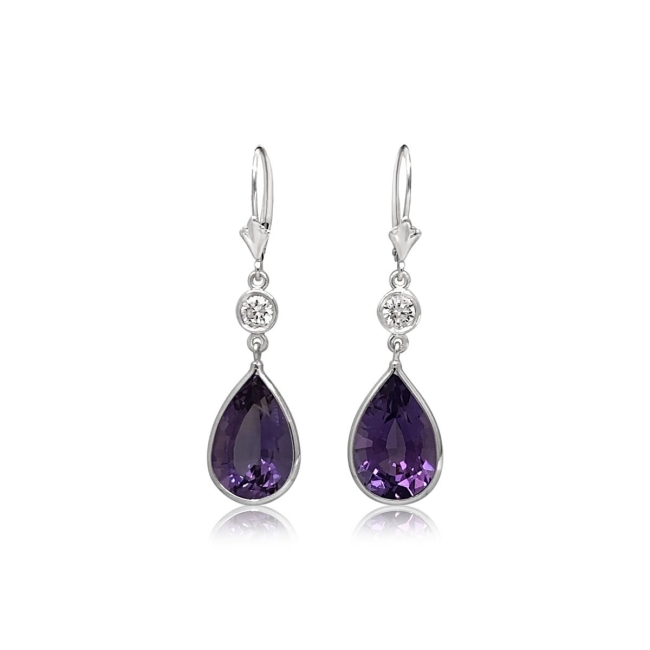 14k White Gold Amethyst and diamond Earrings