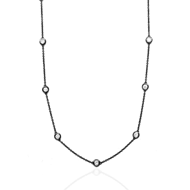 Diamonds on a chain, diamond essentials, diamond necklaces, 14K White Gold, Bezel Setting