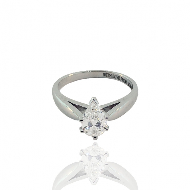 18K White Gold Pear Shaped Solitaire Engagement Ring