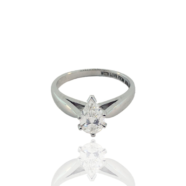 18K White Gold Pear Shaped Solitaire Engagement Ring