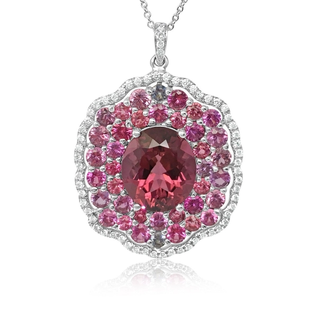 Oval magenta tourmaline pendant